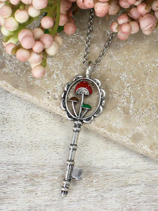 Key to the Mushroom Kingdom Necklace | Antique Silver Chain | Light Years