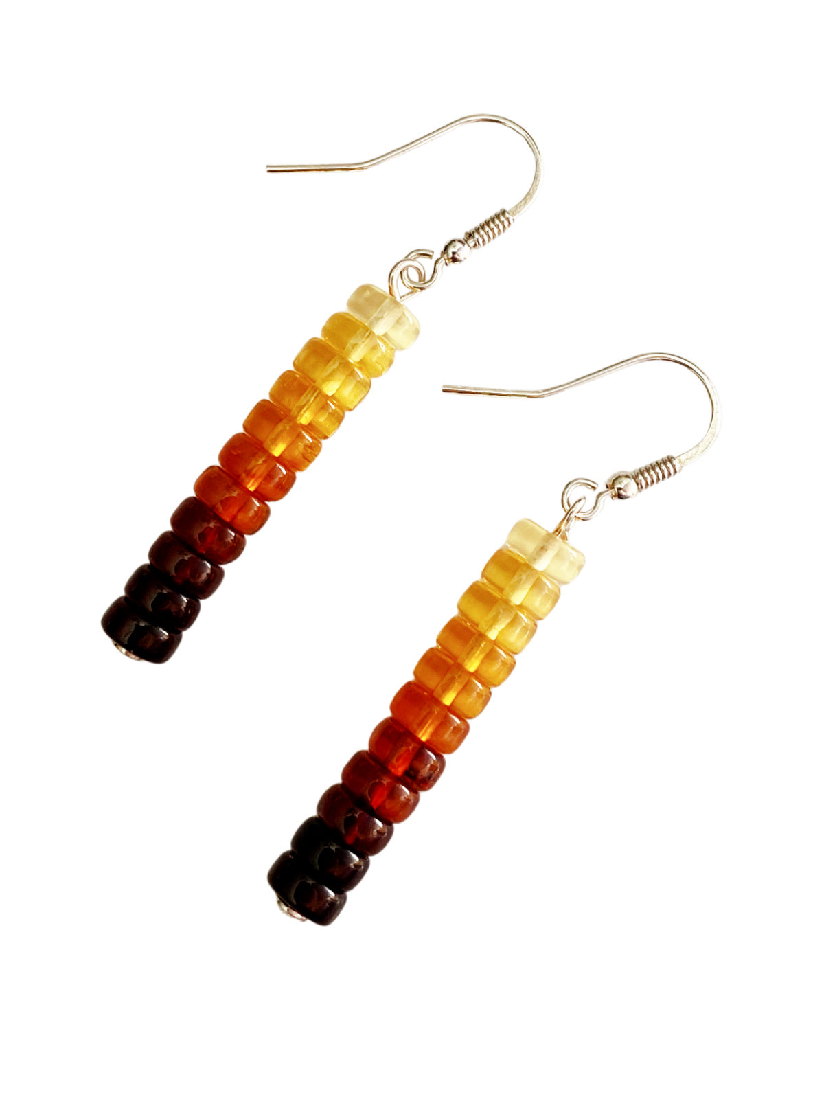 Amber Threader Earrings - Sterling silver, sterling silver beads, amber  beads