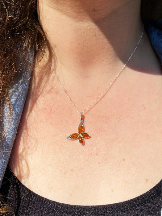 Flying Amber Butterfly Necklace | Sterling Silver Chain Pendant | Light Years