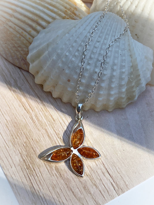 Flying Amber Butterfly Necklace | Sterling Silver Chain Pendant | Light Years