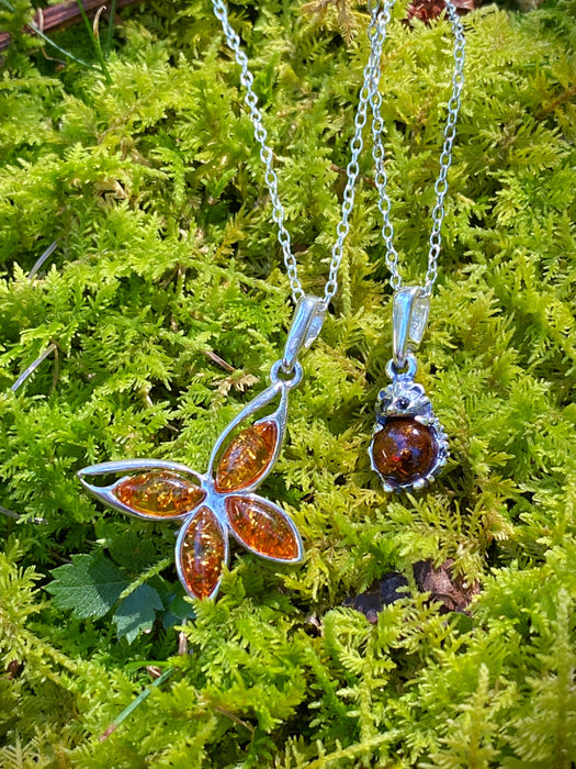 Flying Amber Butterfly Necklace | Sterling Silver Chain Pendant | Light Years