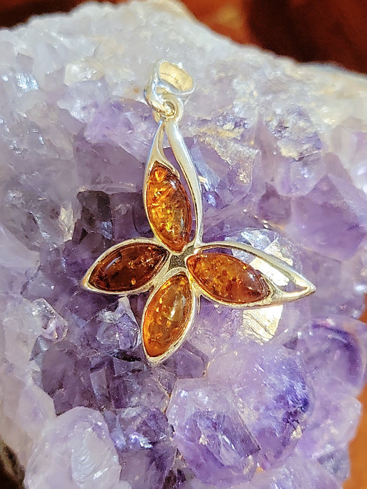 Flying Amber Butterfly Necklace | Sterling Silver Chain Pendant | Light Years