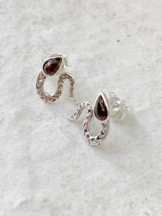 Cognac Amber Snake Posts | Sterling Silver Studs Earrings | Light Years