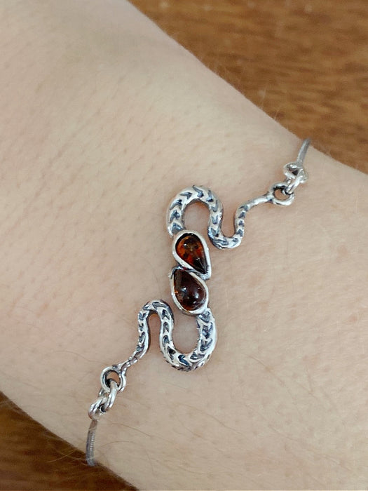 Double Snake Baltic Amber Bracelet | Sterling Silver | Light Years Jewelry