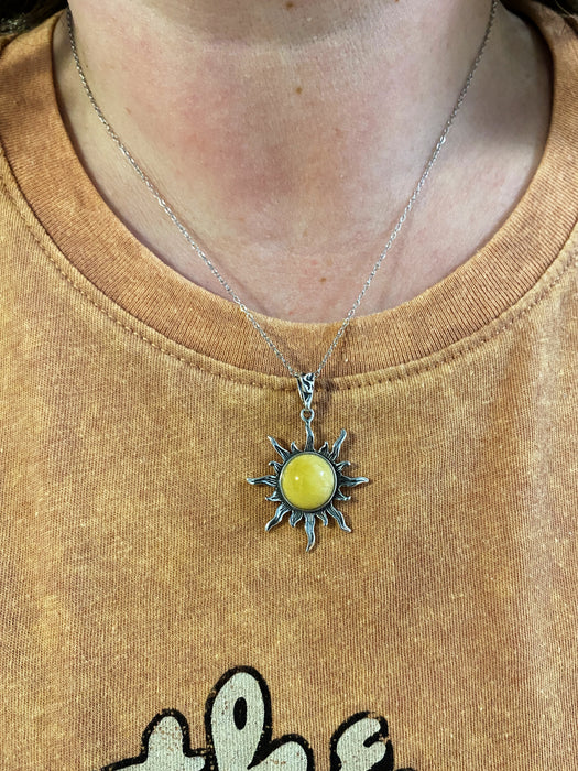 Butterscotch Amber Sun Necklace | Sterling Silver Chain Pendant | Light Years