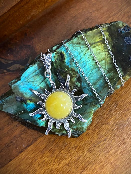 Butterscotch Amber Sun Necklace | Sterling Silver Chain Pendant | Light Years