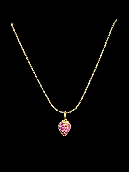 CZ Strawberry Necklace | Gold Plated Fruit Charm | Light Years Jewelry