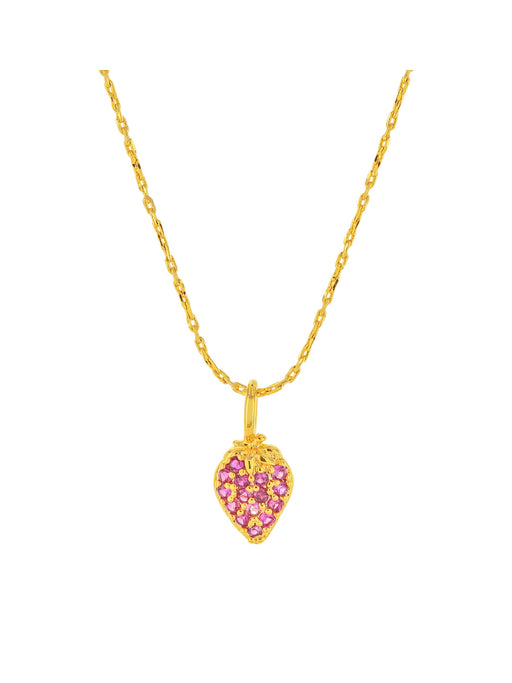 CZ Strawberry Necklace | Gold Plated Fruit Charm | Light Years Jewelry