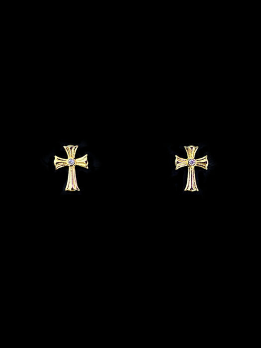 CZ Center Cross Posts | Gold Plated Stud Earrings | Light Years Jewelry