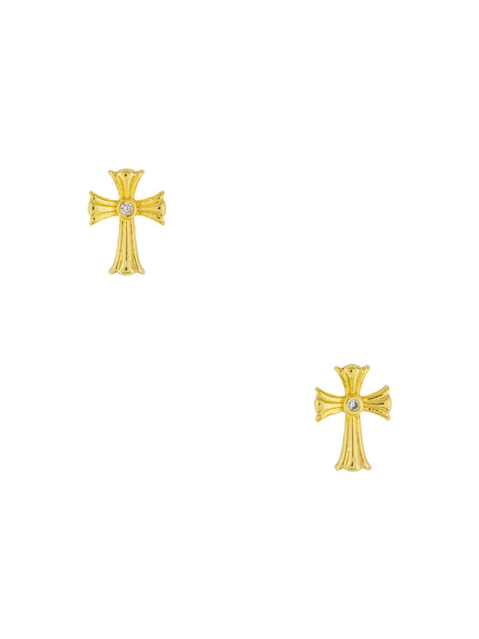 CZ Center Cross Posts | Gold Plated Stud Earrings | Light Years Jewelry