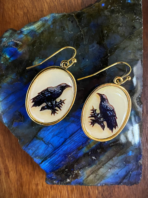 Vintage Raven Frame Dangles | Gold Earrings | Light Years Jewelry