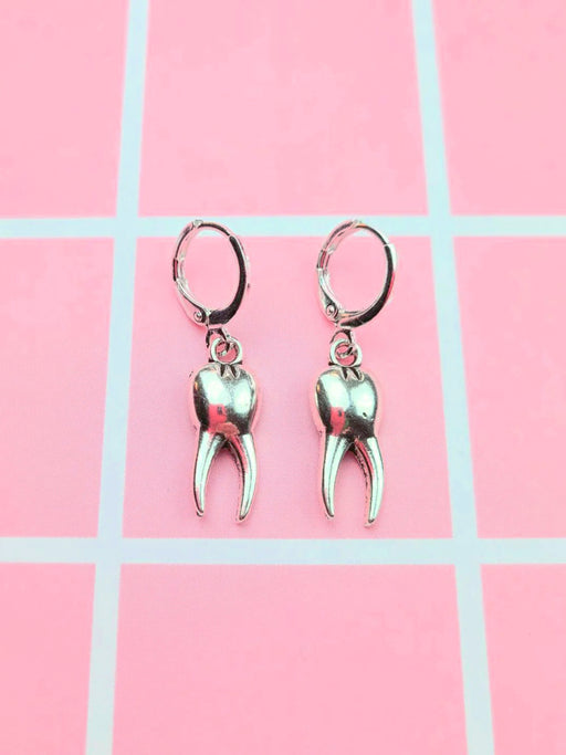 Tooth Hoop Earrings | Silver Plated Dangles Charms | Light Years Jewelry