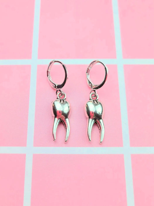 Tooth Hoop Earrings | Silver Plated Dangles Charms | Light Years Jewelry