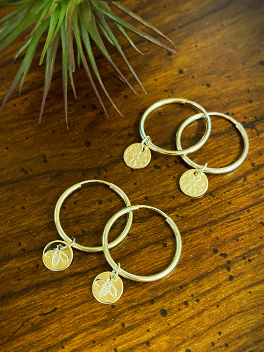 Endless Hoops Bee Daisy Charms | 14kt Gold Filled Earrings | Light Years Jewelry