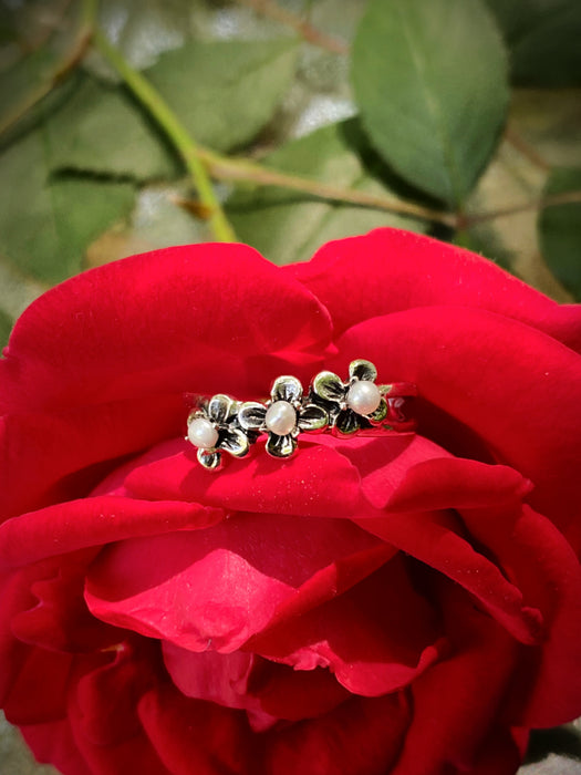 Triple Pearl Flower Ring | Sterling Silver 6 7 8 9 | Light Years Jewelry