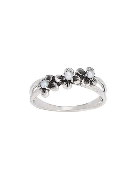 Triple Pearl Flower Ring | Sterling Silver 6 7 8 9 | Light Years Jewelry