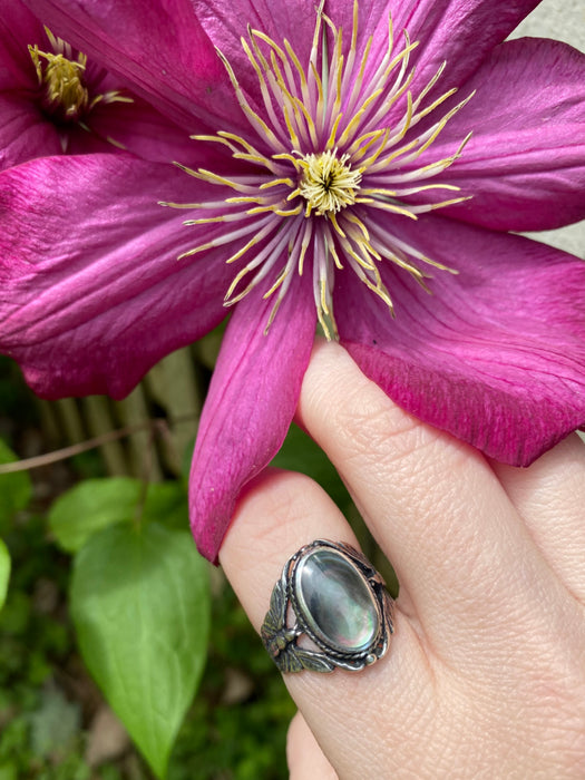 Black Mother of Pearl Butterfly Ring | Sterling Silver Size 6 7 8 9 | Light Years