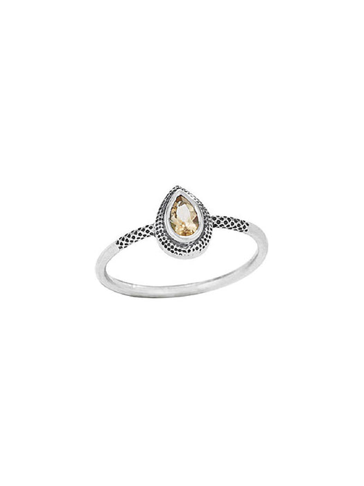 Etched Citrine Teardrop Ring | Sterling Silver Size 6 7 8 9 | Light Years