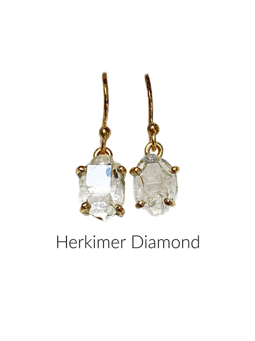 Raw Natural Gemstone Dangles Earrings | Herkimer Diamond | 14kt Gold Vermeil | Light Years Jewelry