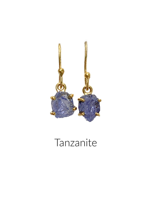 Raw Natural Gemstone Dangles Earrings |Tanzanite | 14kt Gold Vermeil | Light Years Jewelry