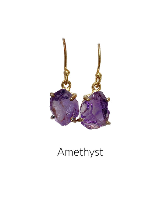 Raw Natural Gemstone Dangles Earrings |Amethyst |  14kt Gold Vermeil | Light Years Jewelry