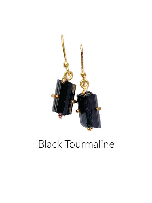 Raw Natural Gemstone Dangles Earrings | Black Tourmaline 14kt Gold Vermeil | Light Years Jewelry