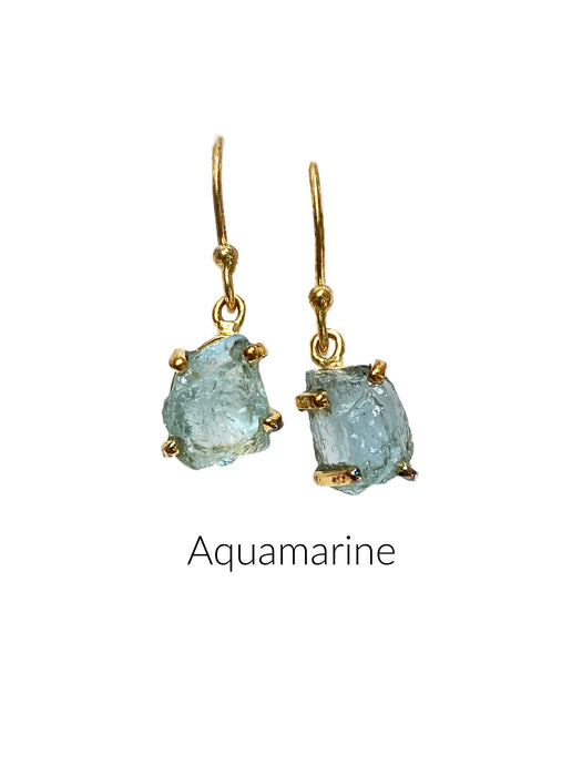 Raw Natural Gemstone Dangles Earrings | Aquamarine 14kt Gold Vermeil | Light Years Jewelry