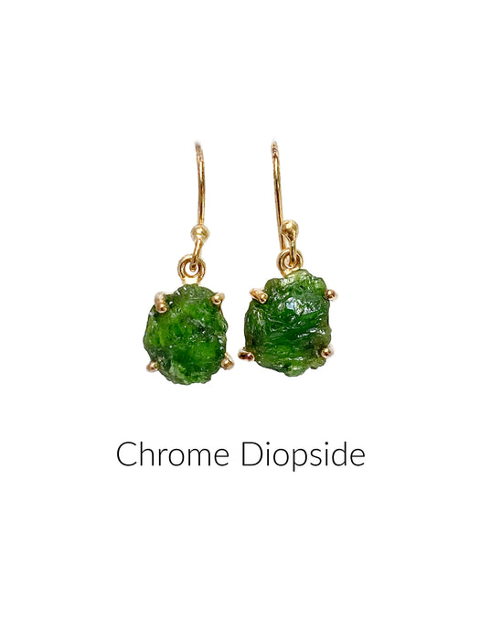 Raw Natural Gemstone Dangles Earrings | Chrome Diopside | 14kt Gold Vermeil | Light Years Jewelry