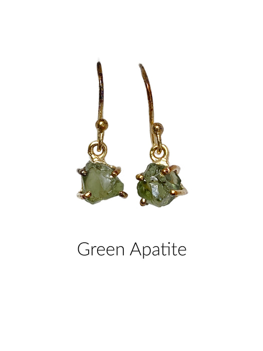 Raw Natural Gemstone Dangles Earrings | Green Apatite | 14kt Gold Vermeil | Light Years Jewelry