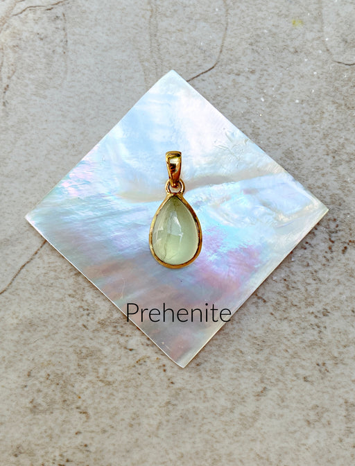 Teardrop Gemstone Cabochon Pendants | Prehenite | 14kt Gold Vermeil | Light Years