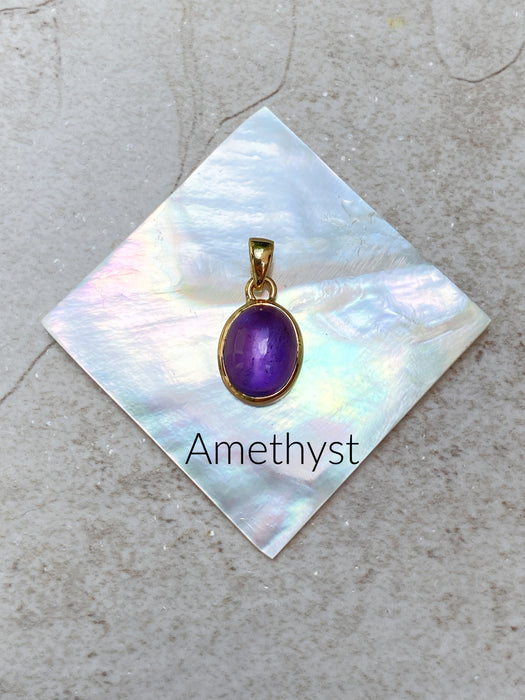 Oval Gemstone Cabochon Pendants | Amethyst | 14kt Gold Vermeil Necklace | Light Years