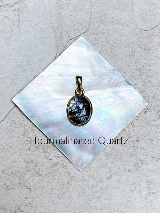 Oval Gemstone Cabochon Pendants | Tourmaline Quartz | 14kt Gold Vermeil Necklace | Light Years 