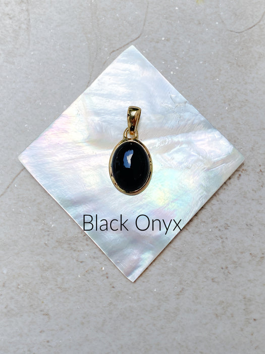 Oval Gemstone Cabochon Pendants | Black Onyx | 14kt Gold Vermeil Necklace | Light Years