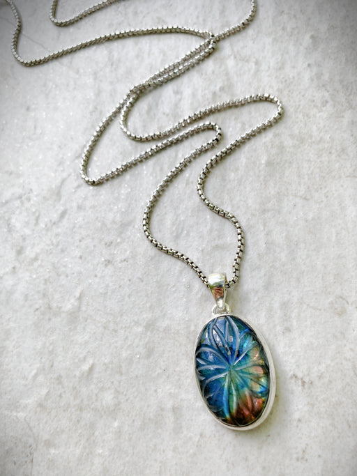 Carved Labradorite Pendant | Sterling Silver Necklace | Light Years Jewelry