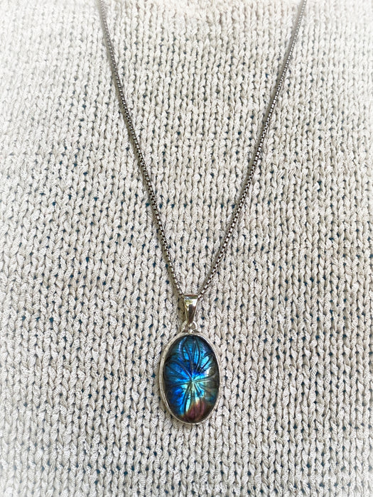 Carved Labradorite Pendant | Sterling Silver Necklace | Light Years Jewelry