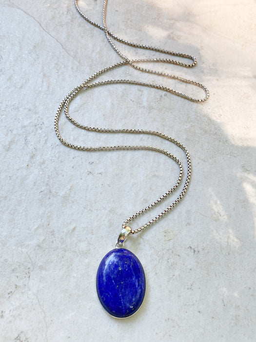 Lapis Cabochon Pendant | Sterling Silver Necklace | Light Years Jewelry