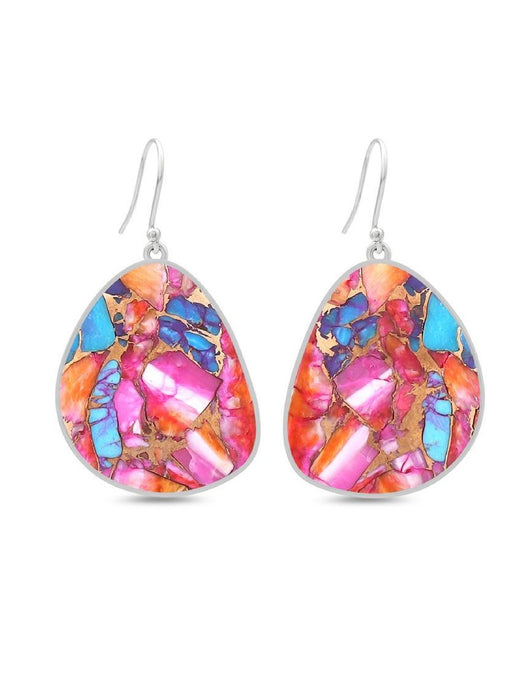 Pink Oyster Shell Slab Statement Earrings | Sterling Silver Copper Matrix | Light Years