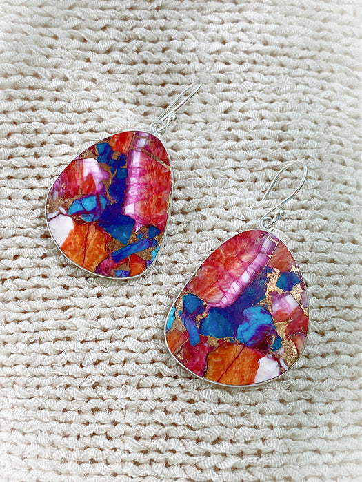 Pink Oyster Shell Slab Statement Earrings | Sterling Silver Copper Matrix | Light Years