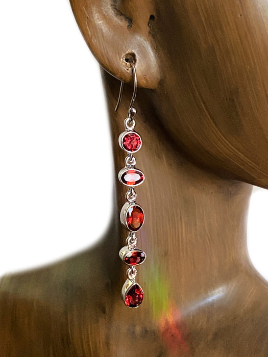 Stacked Garnet Statement Earrings | Sterling Silver Dangles | Light Years