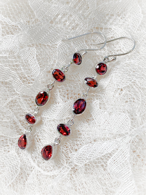 Stacked Garnet Statement Earrings | Sterling Silver Dangles | Light Years