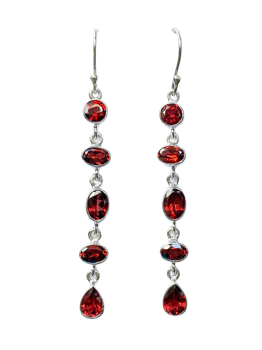 Stacked Garnet Statement Earrings | Sterling Silver Dangles | Light Years