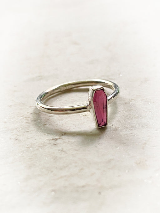 Garnet Coffin Ring | Sterling Silver Size 4 5 6 7 8 9 10 | Light Years