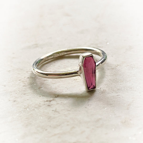 Garnet Coffin Ring | Sterling Silver Size 4 5 6 7 8 9 10 | Light Years