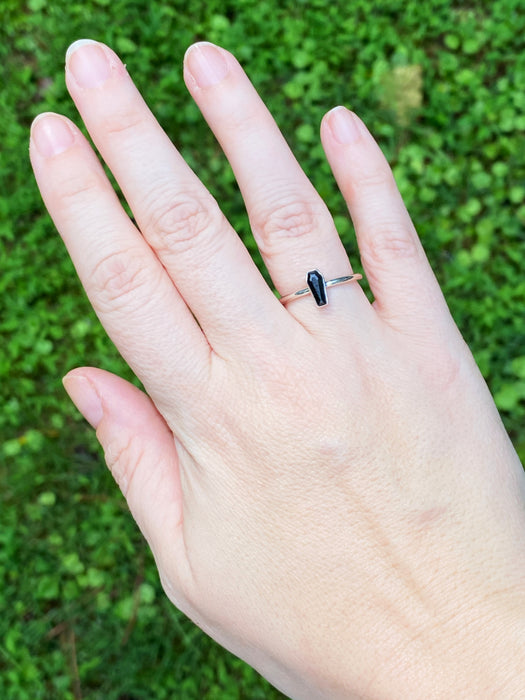 Black Tourmaline Coffin Ring | Sterling Silver Size 4 5 6 7 8 9 10 | Light Years