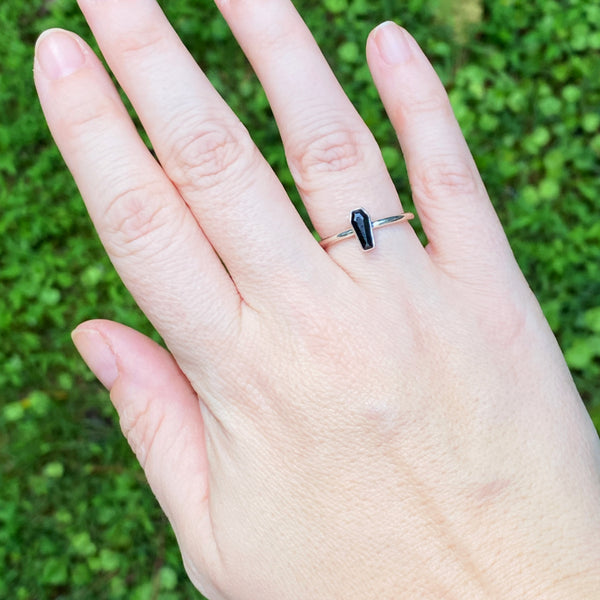 Black Tourmaline Coffin Ring | Sterling Silver Size 4 5 6 7 8 9 10 | Light Years