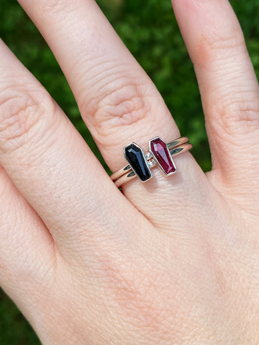 Garnet Coffin Ring | Sterling Silver Size 4 5 6 7 8 9 10 | Light Years