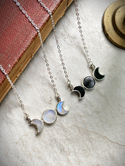 Stone Moon Phase Necklace | Sterling Silver Chain | Light Years Jewelry