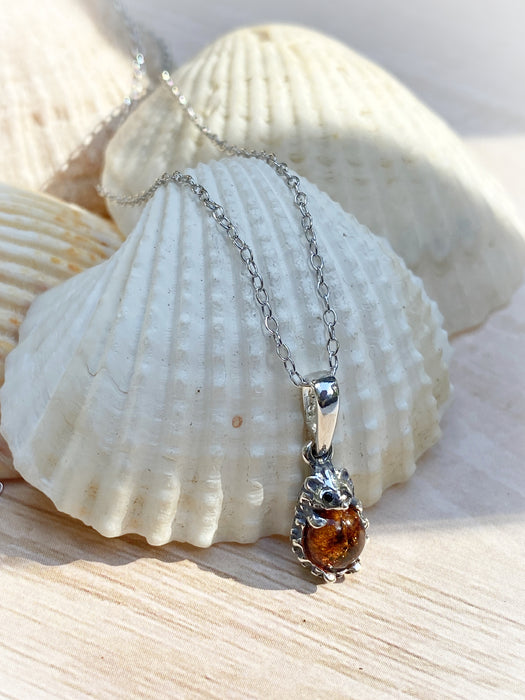 Amber Hedgehog Necklace | Sterling Silver Pendant Chain | Light Years