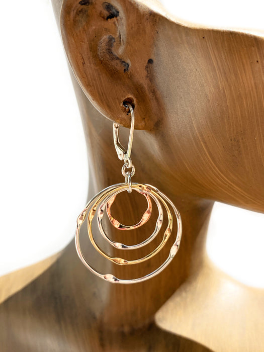 Tritone Hammered Circles Dangles | Sterling Silver Earrings | Light Years