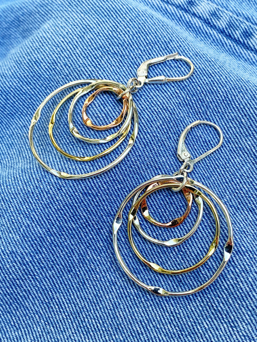 Tritone Hammered Circles Dangles | Sterling Silver Earrings | Light Years